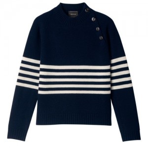 Dzianina Longchamp Swetry Damskie Granatowe | SN-LCMP48777
