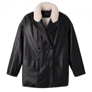Kurtki Longchamp Pea Coat Damskie Czarne | SN-LCMP48612