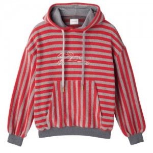 Najfatalniejszy Longchamp Hoodie Damskie Szare Czerwone | SN-LCMP48704