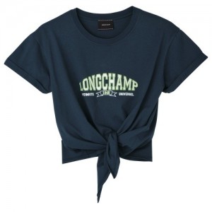 Najfatalniejszy Longchamp Tied T-shirt Damskie Granatowe | SN-LCMP48715