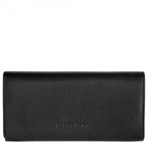Portfele Longchamp Le Foulonné Continental Damskie Czarne | SN-LCMP48266
