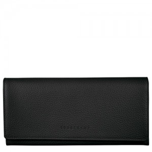 Portfele Longchamp Le Foulonné Continental Damskie Czarne | SN-LCMP48270