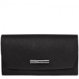 Portfele Longchamp Roseau Continental Damskie Czarne | SN-LCMP48282