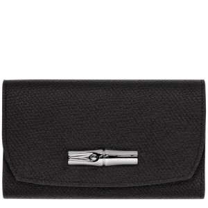 Portfele Longchamp Roseau Damskie Czarne | SN-LCMP48292
