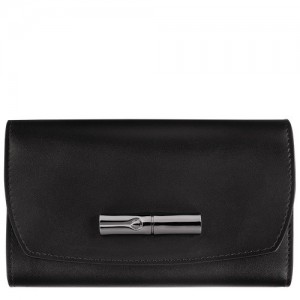 Portfele Longchamp Roseau Damskie Czarne | SN-LCMP48296