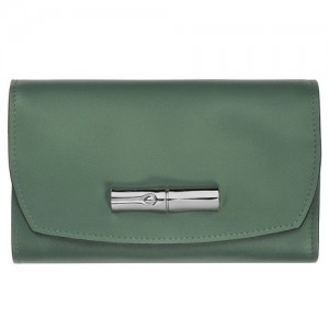 Portfele Longchamp Roseau Damskie Oliwkowe | SN-LCMP48313