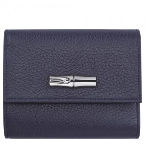 Portfele Longchamp Roseau Essential Compact Damskie Granatowe | SN-LCMP48295