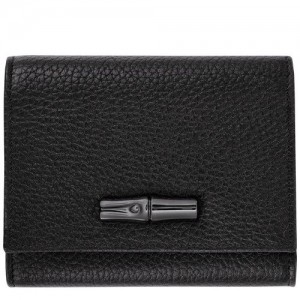 Portfele Longchamp Roseau Essential Damskie Czarne | SN-LCMP48294
