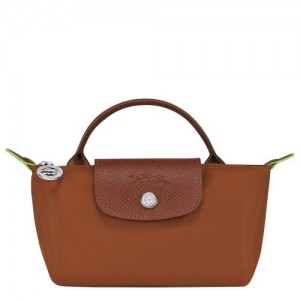 Pouches Longchamp Le Pliage Green With Handle Damskie Brązowe | SN-LCMP48399