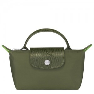 Pouches Longchamp Le Pliage Green With Handle Damskie Zielone | SN-LCMP48400