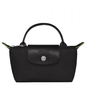 Pouches Longchamp Le Pliage Green With Handle Damskie Czarne | SN-LCMP48401