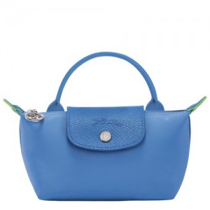 Pouches Longchamp Le Pliage Green With Handle Damskie Niebieskie | SN-LCMP48435