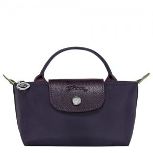 Pouches Longchamp Le Pliage Green With Handle Damskie Granatowe | SN-LCMP48436