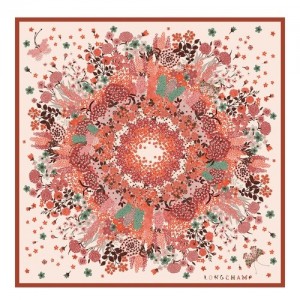Szaliki Longchamp Collier De Fleurs Silk 90 Damskie Brązowe | SN-LCMP48887