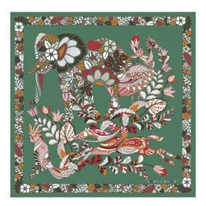 Szaliki Longchamp ForêT Silk 50 Damskie Oliwkowe | SN-LCMP48906