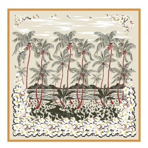 Szaliki Longchamp Hawaiian Flowers Silk 90 Damskie Morelowe | SN-LCMP48881