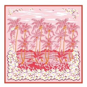 Szaliki Longchamp Hawaiian Flowers Silk 90 Damskie Brązowe | SN-LCMP48882