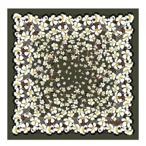 Szaliki Longchamp Hawaiian Flowers Silk 50 Damskie Khaki | SN-LCMP48894