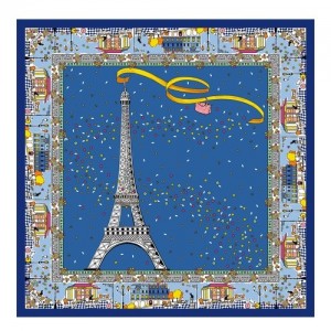 Szaliki Longchamp Le Pliage In Paris Silk Damskie Niebieskie | SN-LCMP48903