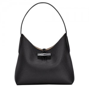 Torby Przez Ramię Longchamp Roseau M Hobo Damskie Czarne | SN-LCMP47998