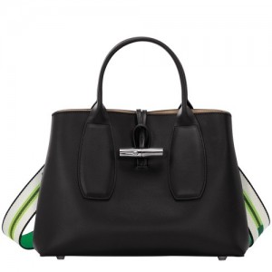 Torebka Longchamp Roseau M Damskie Czarne | SN-LCMP47775